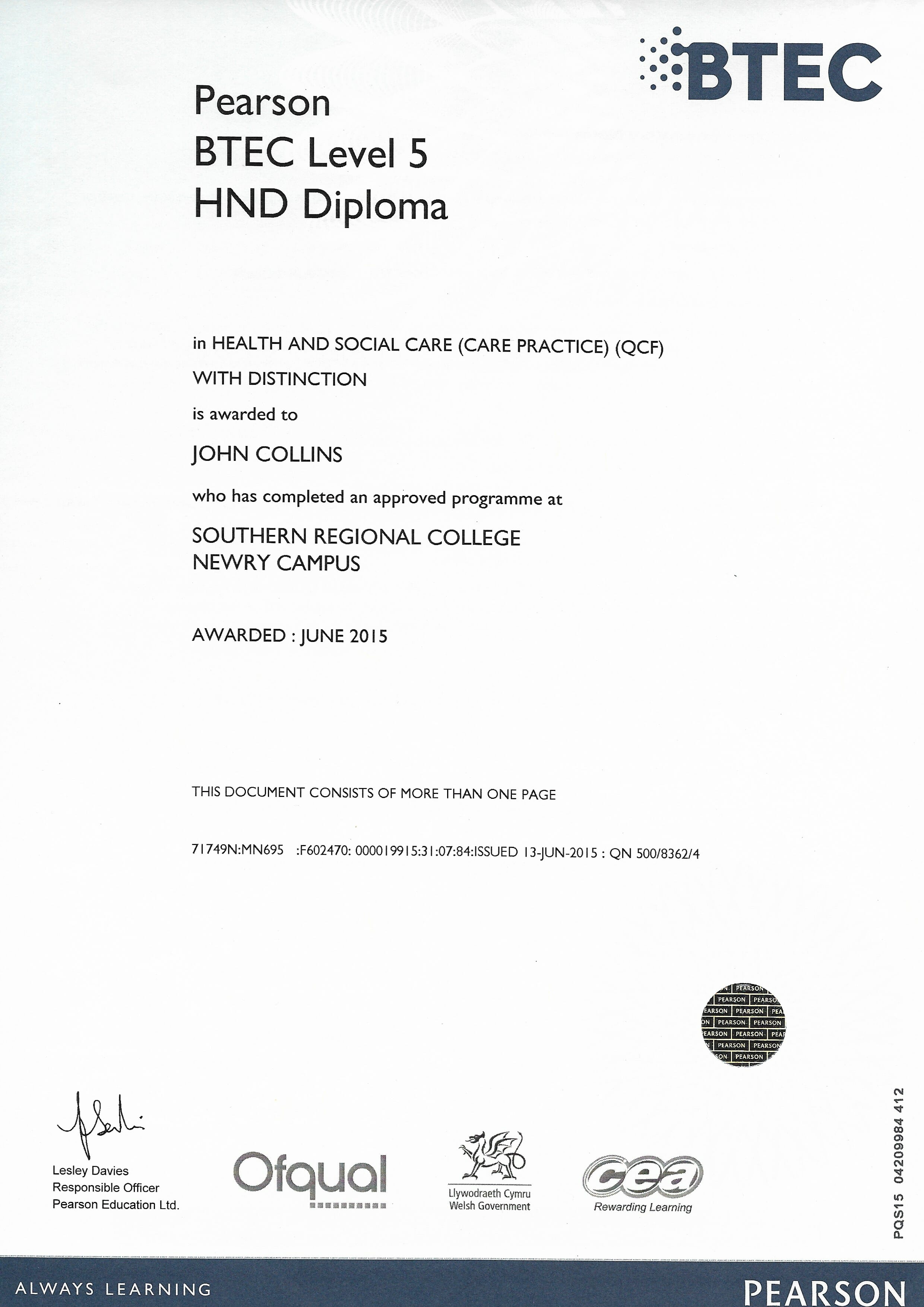 Diploma in Health and Social Care