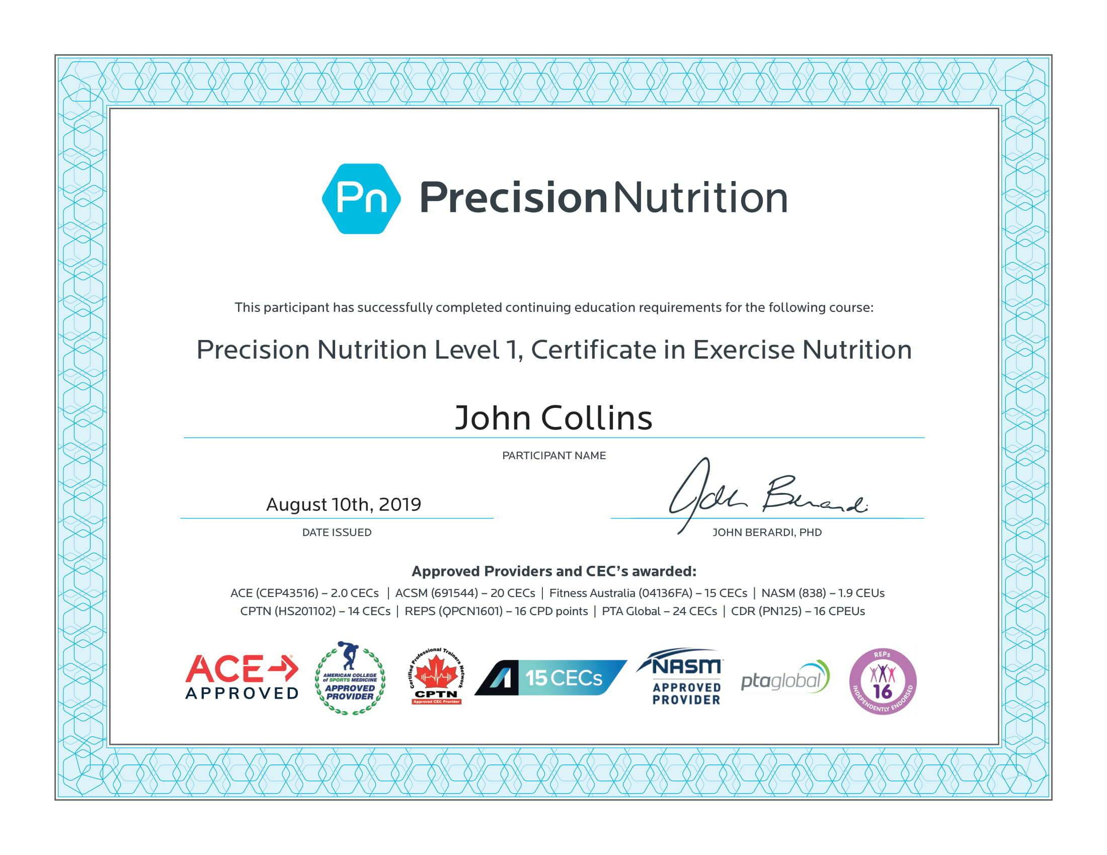 Certificate in Exercise Nutrition